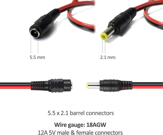 DC Power Pigtail Cable Sold as a set Male/Female 12v 5A