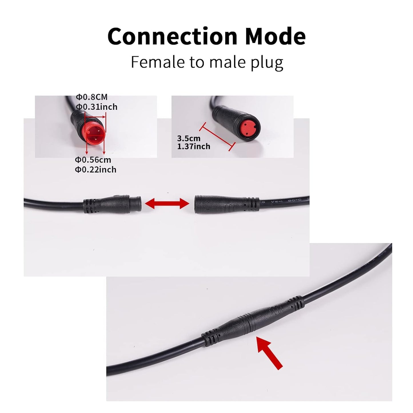 E-Bike Extension Cable RED 2 pin for Bicycle Light